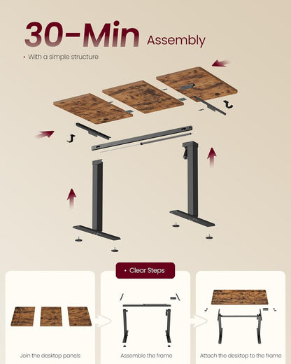Electric Standing Desk, Height Adjustable Desk, Sedentary Reminder, 4 Memory Heights, for Home Office, 47.2 X 23.6 Inches, Rustic Brown ULSD312KD020S