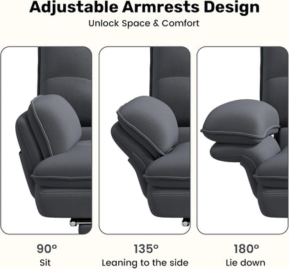 Criss Cross Office Chair with Flip-Up Armrests and Headrest, 135° Reclining Swivel Velvet Criss Cross Chair with Wheels & Foot Rest, Big and Tall Cloud Cross Legged Office Chair for Home, Gray