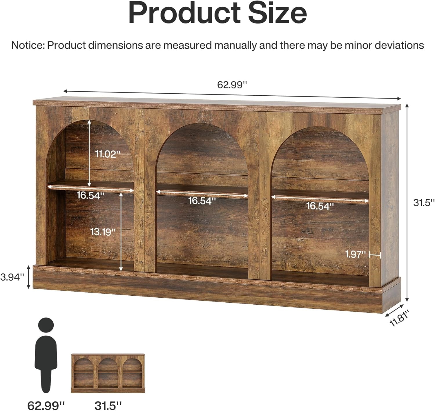 Farmhouse Console Table, 63-Inch Long Entryway Table with 3 Tier Storage, Wooden Rectangular Sofa Table behind the Couch for Entrance, Hallway, Living Room, Brown