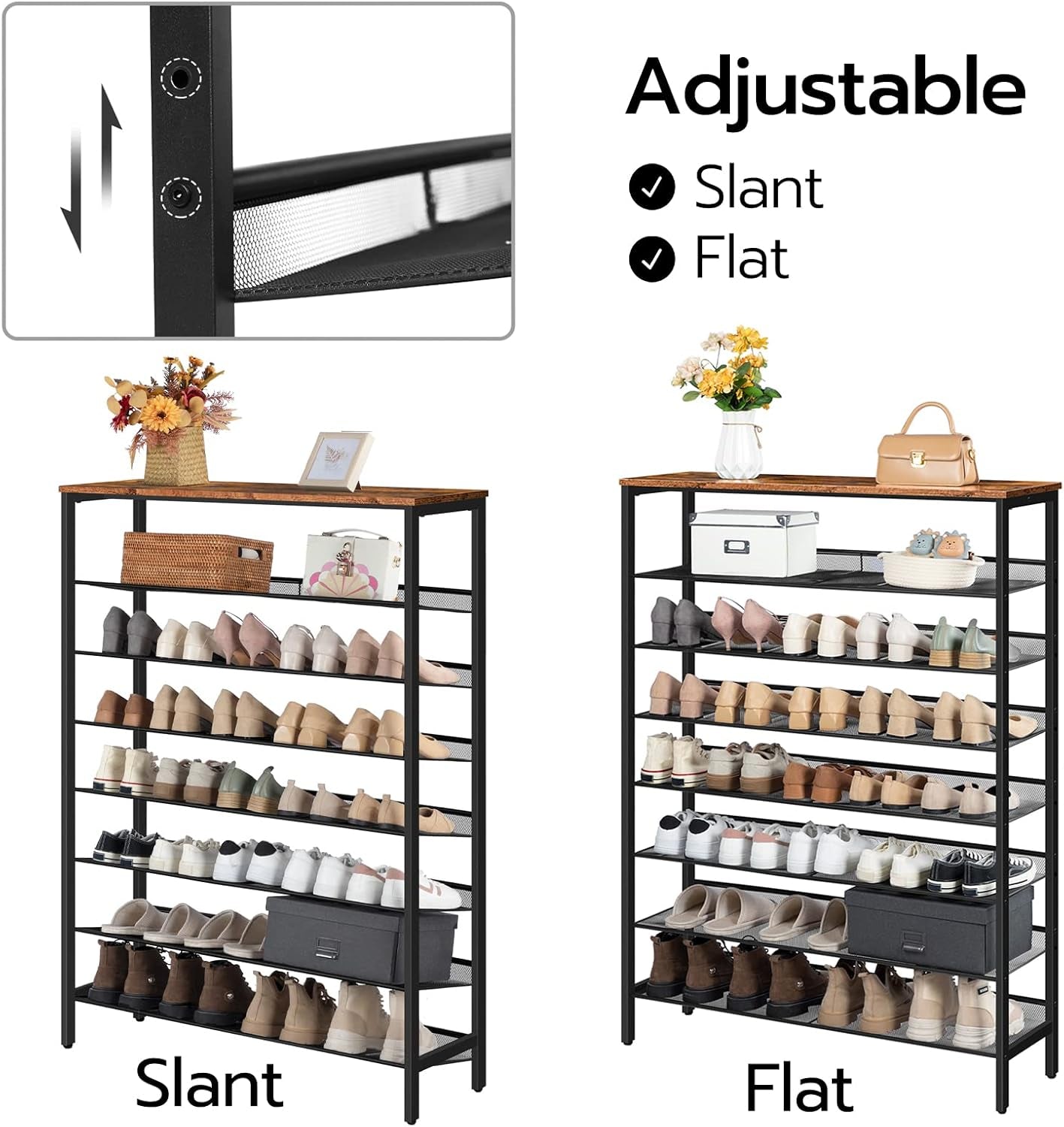 Shoe Rack for Entryway, 8-Tier Shoe Shelf, Large Capacity Shoe Storage Organizer for 32-40 Pairs of Shoes, Front Door Entrance, Hallway, Closet, Space Saver, Rustic Brown and Black BF118XJ01