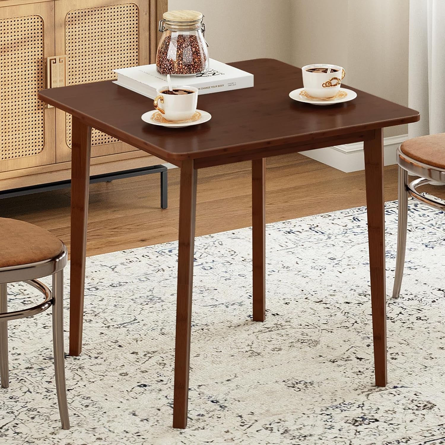 Bamboo Dining Table, Square Dining Table for 2, 27.6" Kitchen Table for Small Space, Writing Table, Easy to Assemble, for Dining Room, Living Room, Office, Kitchen, Apartment, Brown BR70CZ01