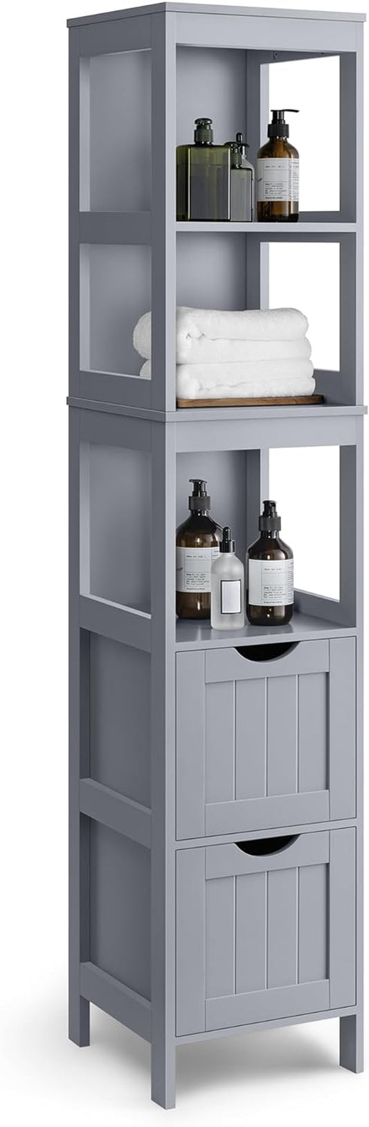 Bathroom Floor Cabinet, Bathroom Storage Organizer Rack Stand, Multifunctional Corner Unit, 2 Drawers, 55.7 Inches in Height, Dove Grey UBBC066G02