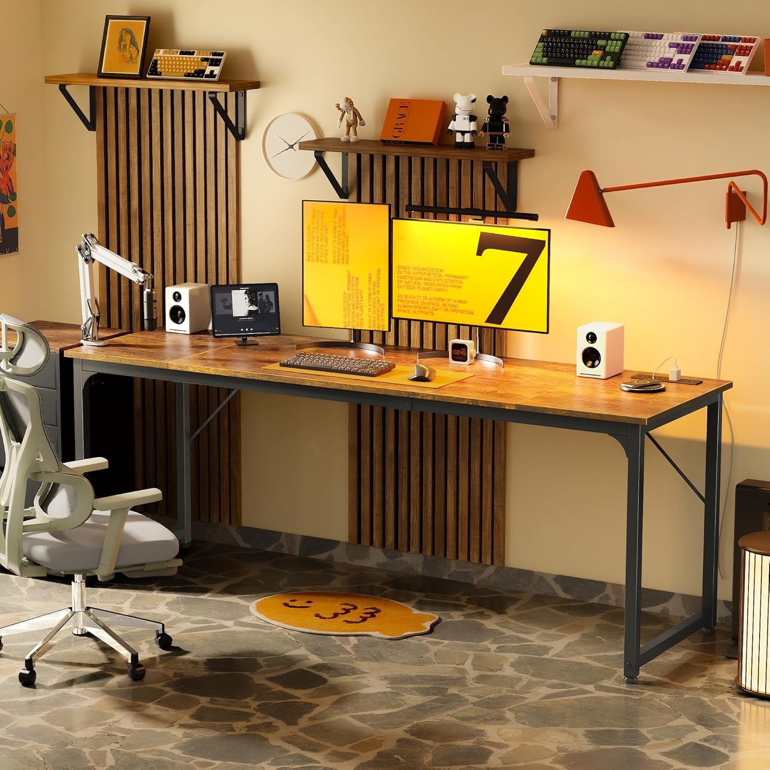 80 X 24 Inch Office Computer Desk with Power Outlets and USB-C Port, Larger and Longer Gaming Desk, for Home Office, Study, Writing Work from Home Table, Metal Frame, Rustic Brown