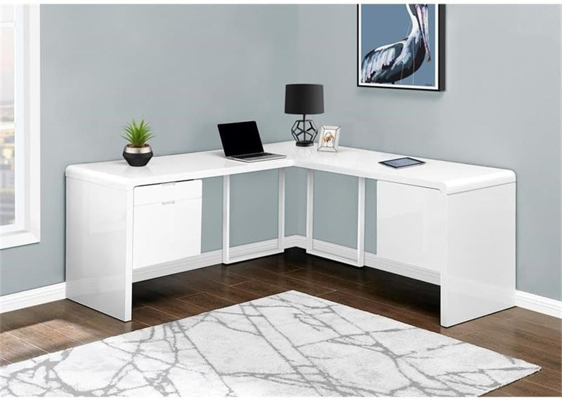 I 7582 Computer Desk, Home Office, Corner, Left, Right Set-Up, Storage Drawers, 72" L, L Shape, Work, Laptop, Laminate, Metal, Glossy White
