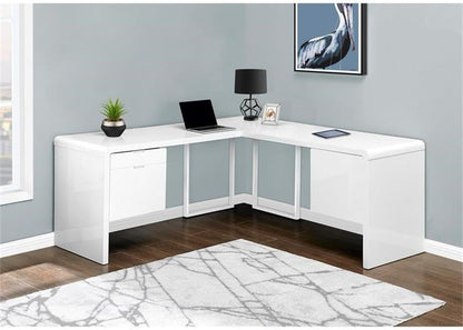 I 7582 Computer Desk, Home Office, Corner, Left, Right Set-Up, Storage Drawers, 72" L, L Shape, Work, Laptop, Laminate, Metal, Glossy White