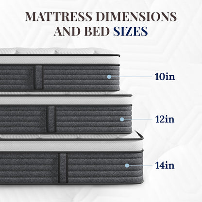 Queen Mattress, 14 Inch Hybrid Queen Size, Medium Feel Foam and Individual Pocket Springs, Fiberglass Free Bed Mattress, Extra Edge Support, Pressure Relief, Certipur-Us