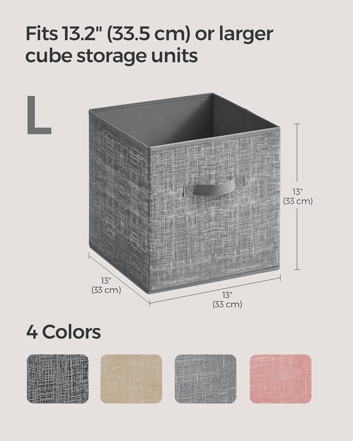 Storage Cubes, 13-Inch Non-Woven Fabric Bins with Double Handles, Set of 8, Closet Organizers for Shelves, Foldable, for Clothes, Cattail Gray UROB833G01
