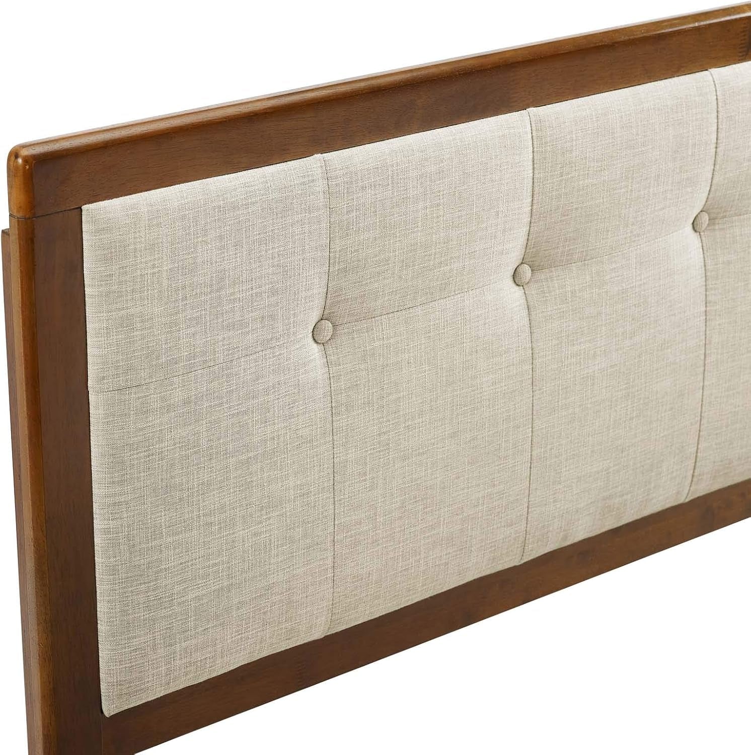 Draper Tufted King Fabric and Wood Headboard in Walnut Beige
