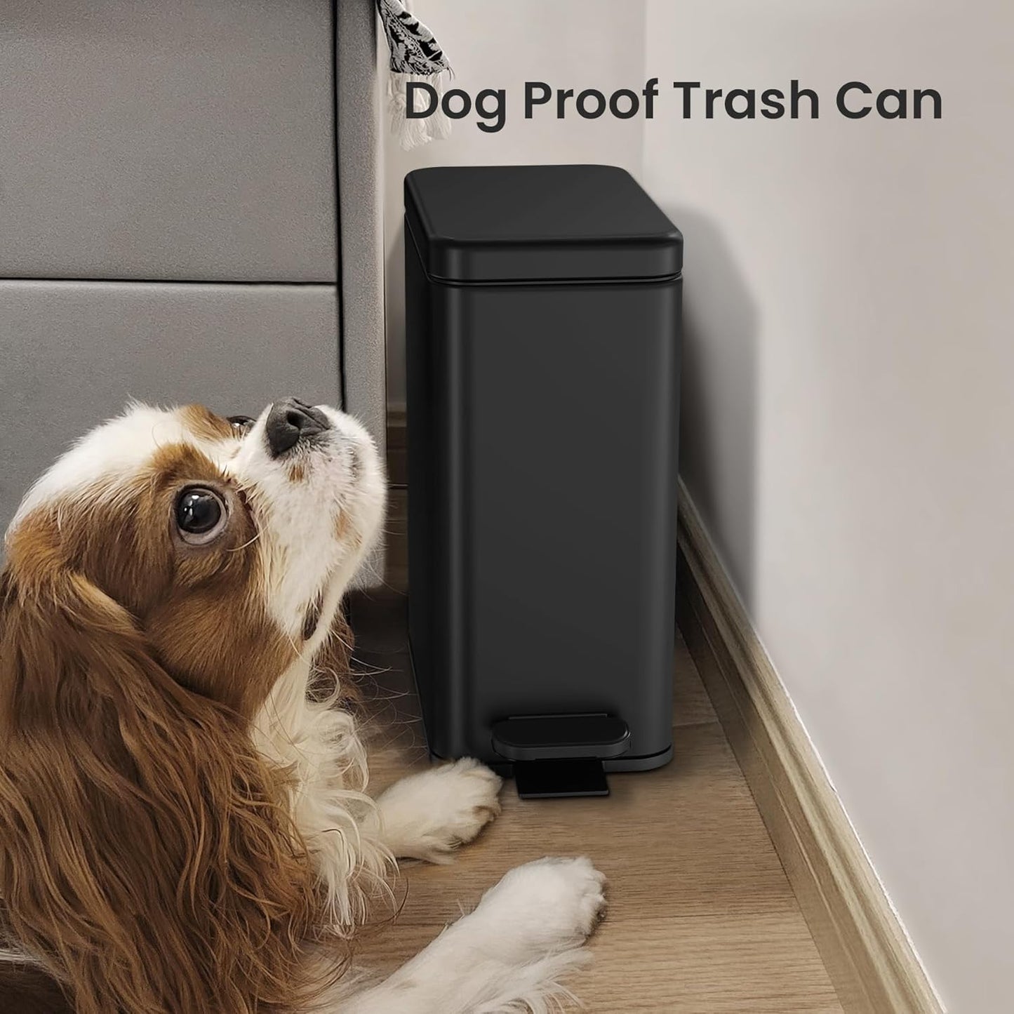 Bathroom Trash Can with Lid, 2.6 Gallon Small Black Bathroom Garbage Can Soft Close, Stainless Steel Waste Basket with Step Pedal for Bedroom, Laundry Room, Living Room, Home Office, Toilet, RV