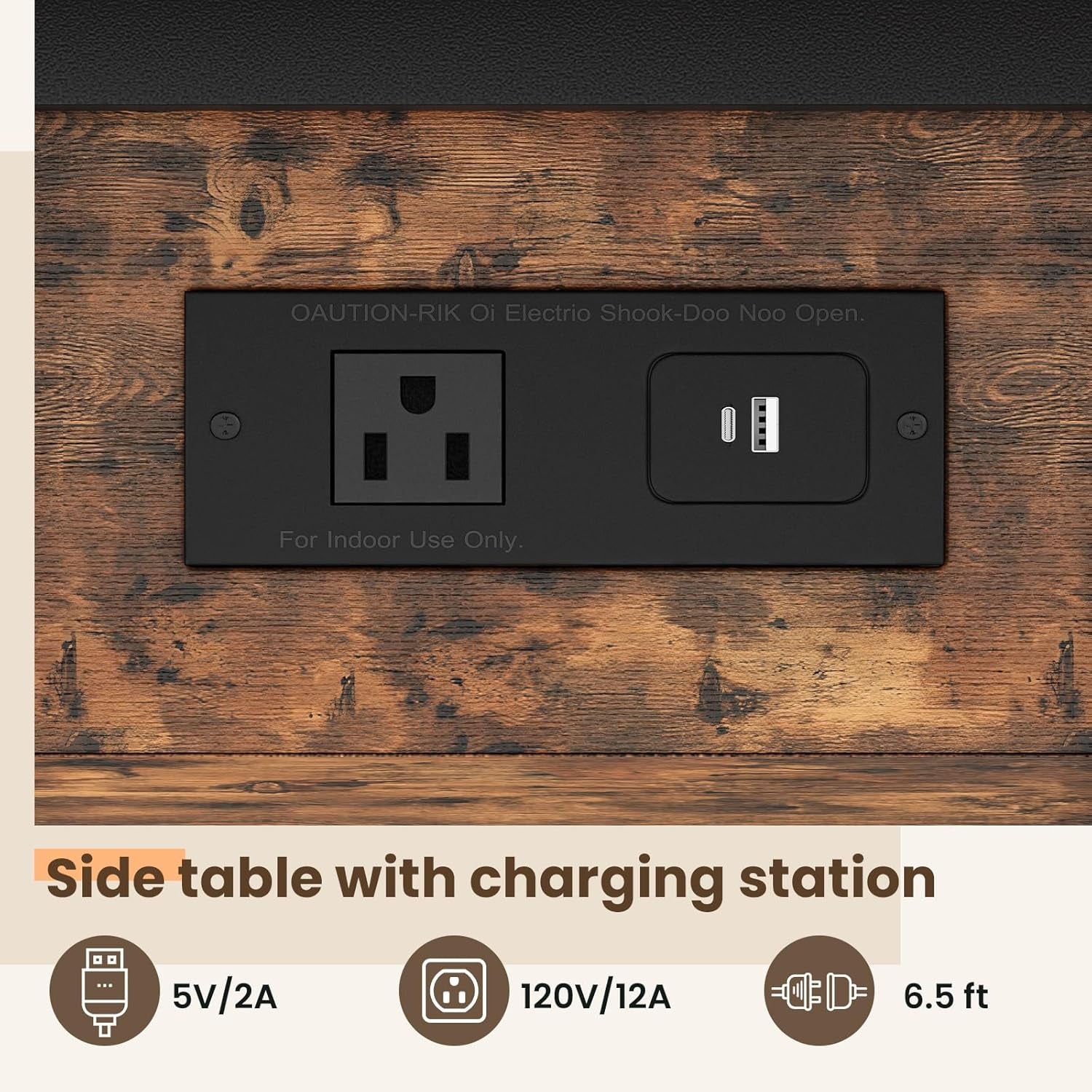 End Table with Charging Station, Flip Top Side Table with USB Ports and Outlets, 3-Tier Small Side Table with Storage for Small Space, End Tables for Living Room/Bedroom, Brown