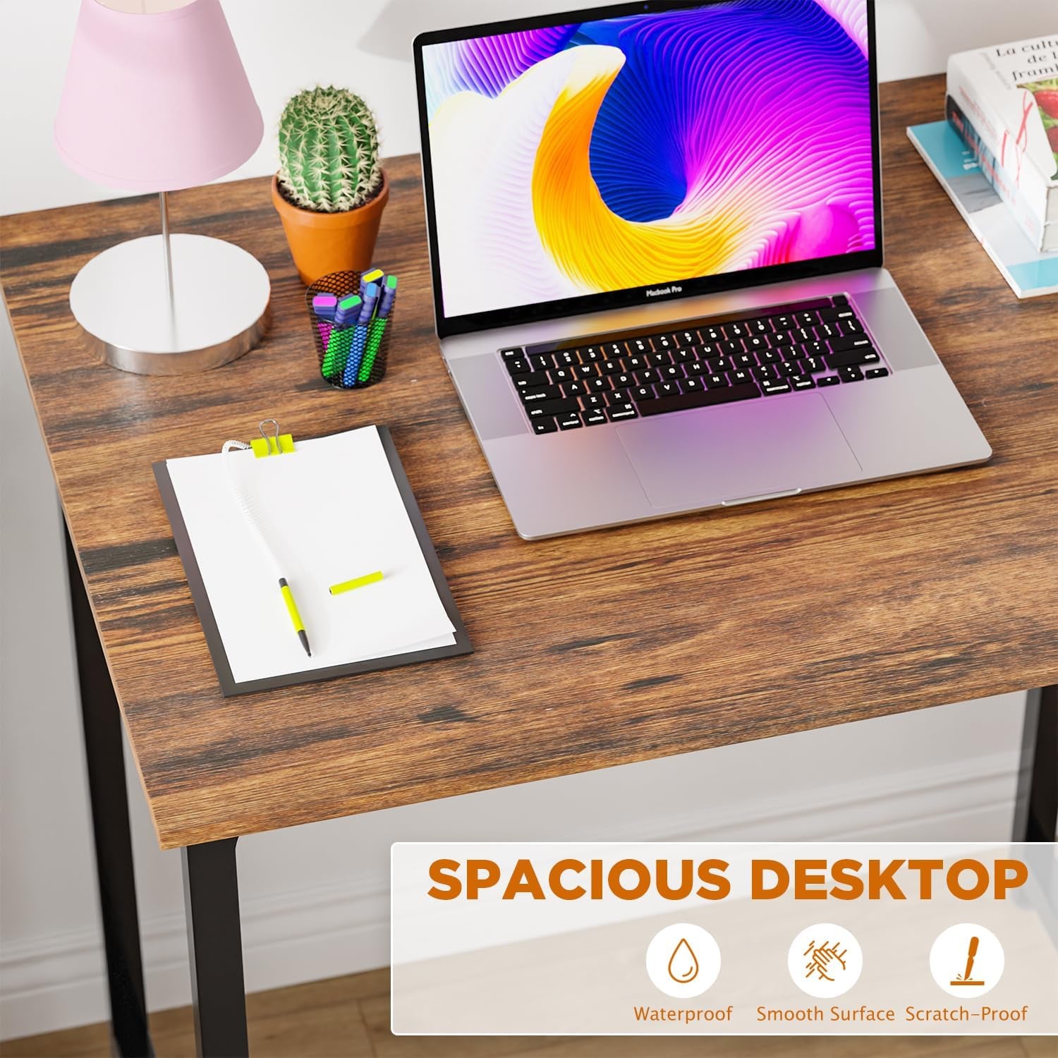 | 32 Inch Computer Desk | Brown | Office Desk with Metal Frame, Adjustable Feet | Water-Resistant, Scratchproof Surface | Sturdy Writing Table for Home Office or Study | Pack of 1