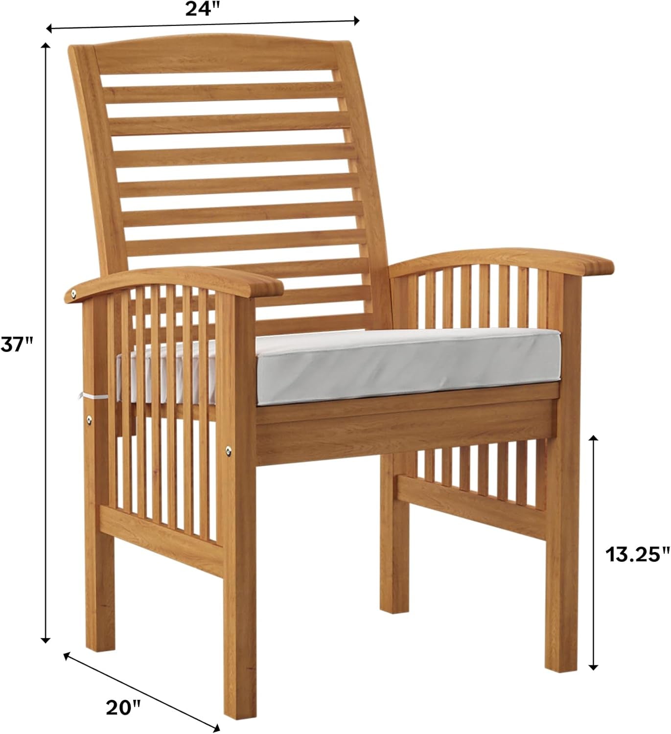 Rendezvous Modern 2 Piece Solid Acacia Wood Slat Back Outdoor Dining Chairs, Set of 2, Dark Brown