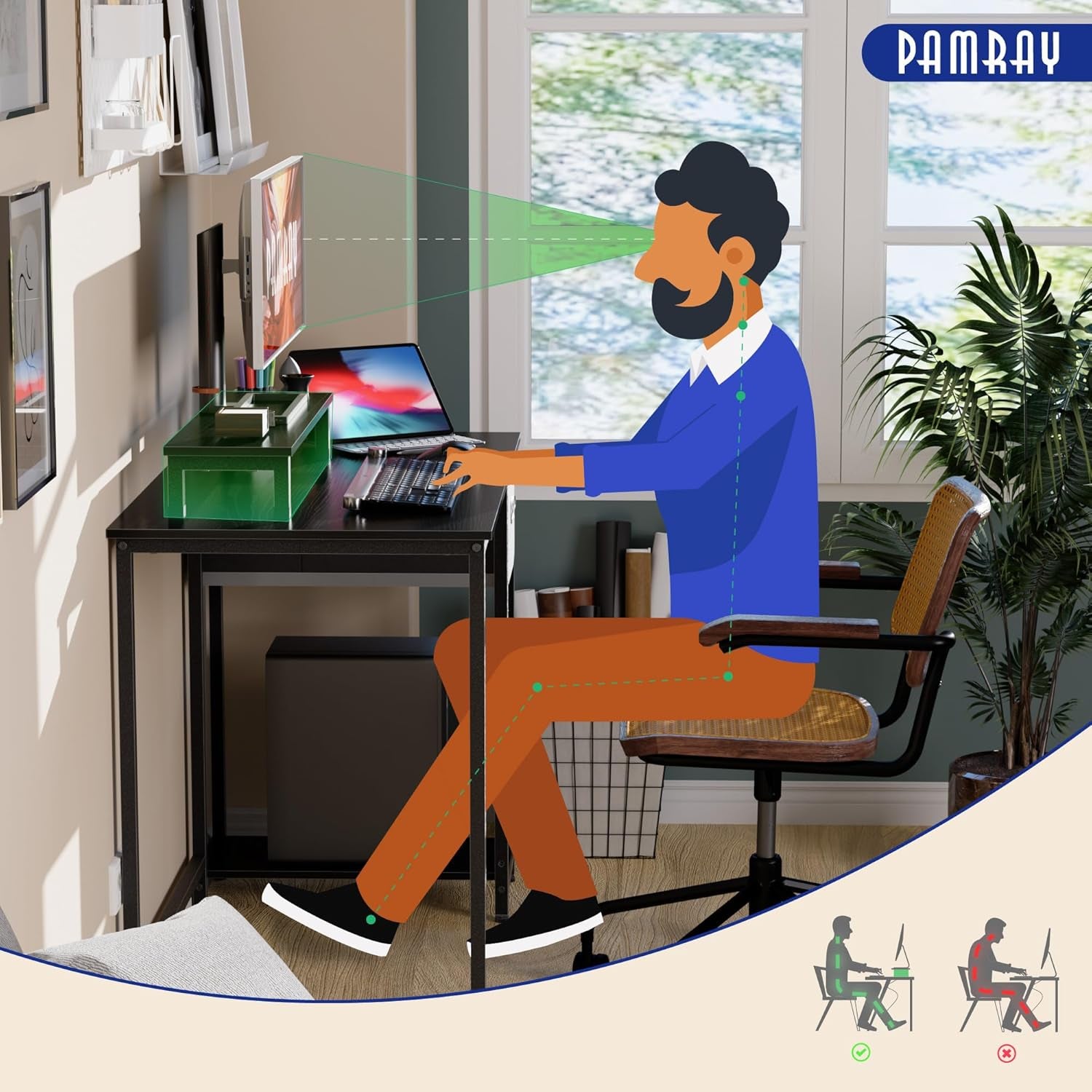 39 Inch Computer Desk with Monitor Stand Small Home Office Desks with Non-Woven Storage Drawer for Bedroom Study Table Writing and Work Desk Black