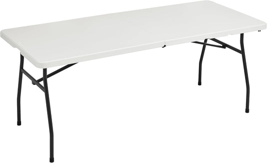 Heavy Duty Portable Folding Table 6 Ft with Carrying Handle, Indoor & Outdoor, White