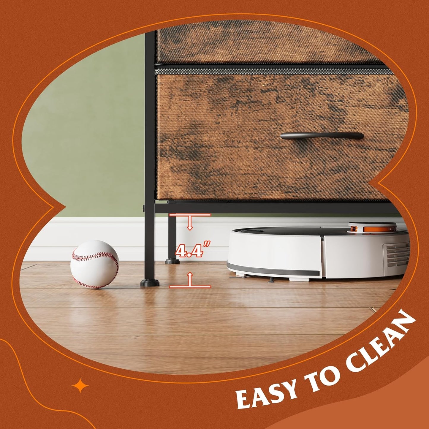 Dresser for Bedroom with 6 Drawers, Wide Fabric Dresser TV Stand for 50 Inches TV, with Metal Frame, Wooden Top, Fabric Storage Dressers for Bedroom, Hallway, Entryway, Rustic Brown