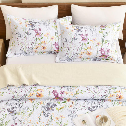 Cotton King Size Pillow Shams Set of 2 (20"X36"), Flowers Printed Pillow Covers Soft Breathable Envelope Closure Quilted Bed Pillows