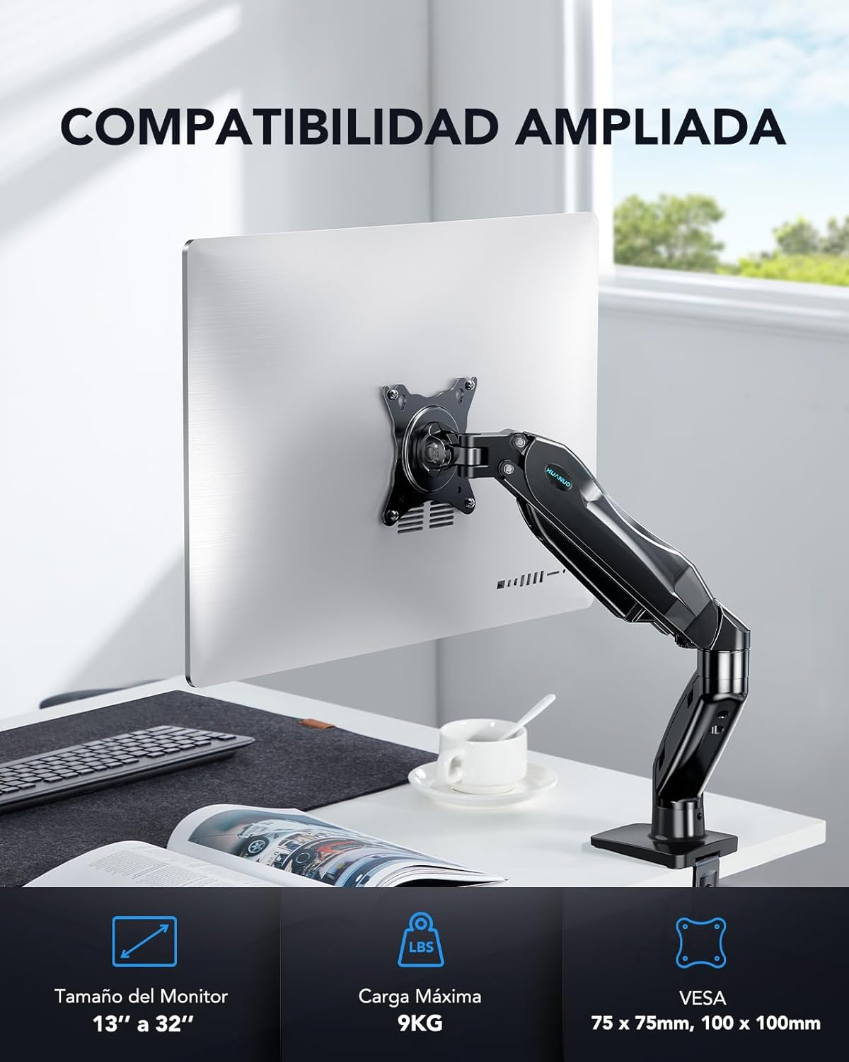 Single Monitor Mount, 13 to 32 Inch Monitor Arm, Adjustable Monitor Stand, Vesa Mount with Clamp and Grommet Base - Fits 4.4 to 19.8Lbs LCD Computer Monitors