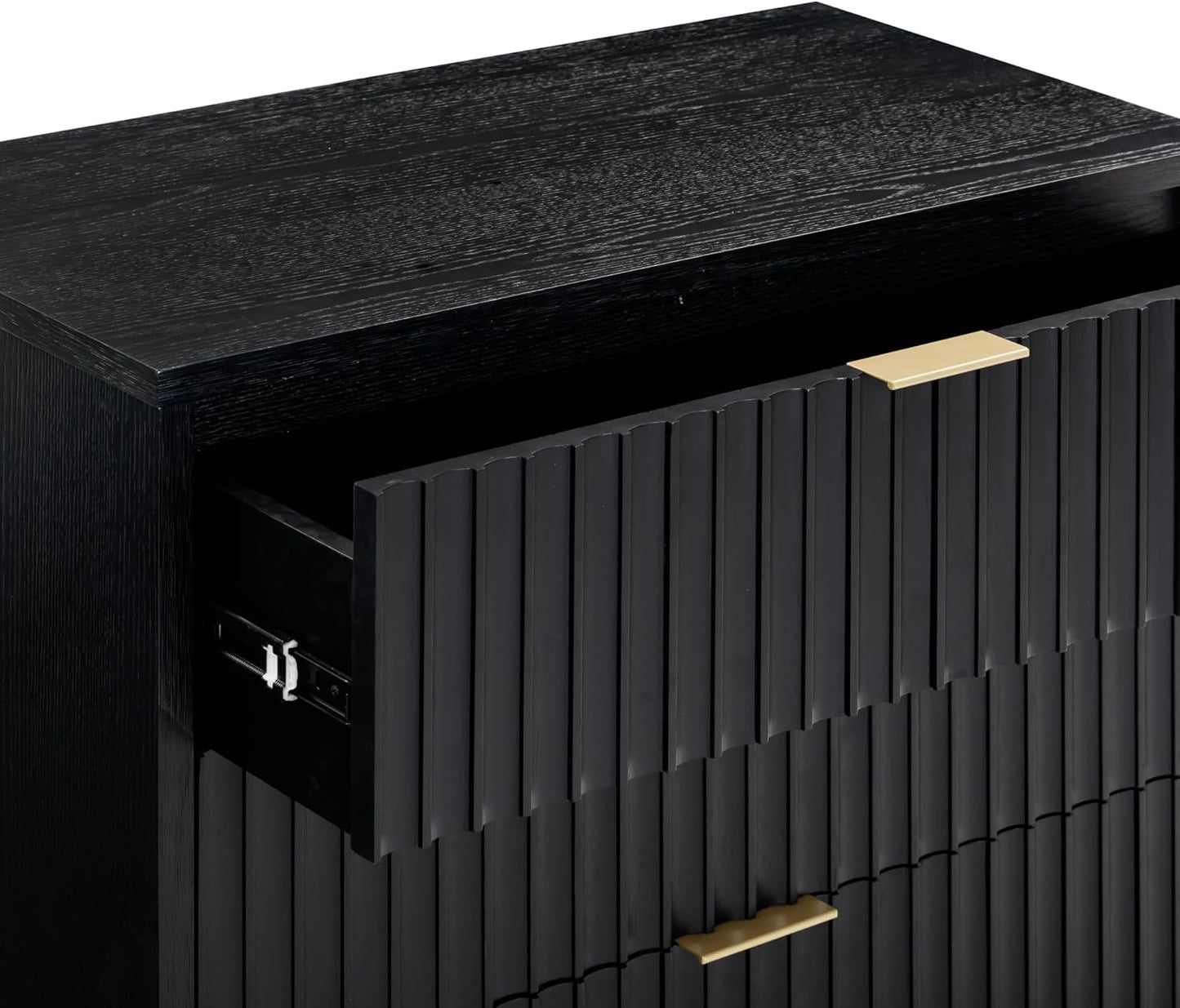 Jasper 3 Drawer, Bohemian Fluted, Solid Wood for Nursery, Small Dresser for Bedroom, Black Oak