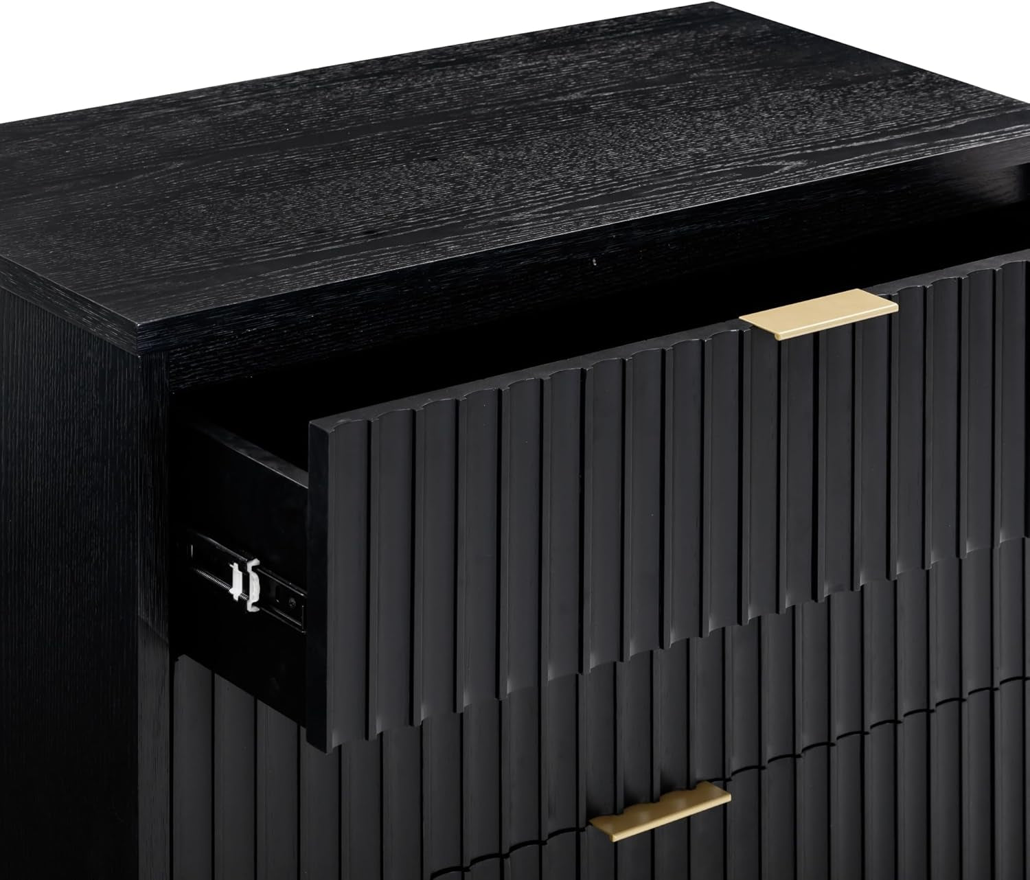 Jasper 3 Drawer, Bohemian Fluted, Solid Wood for Nursery, Small Dresser for Bedroom, Black Oak