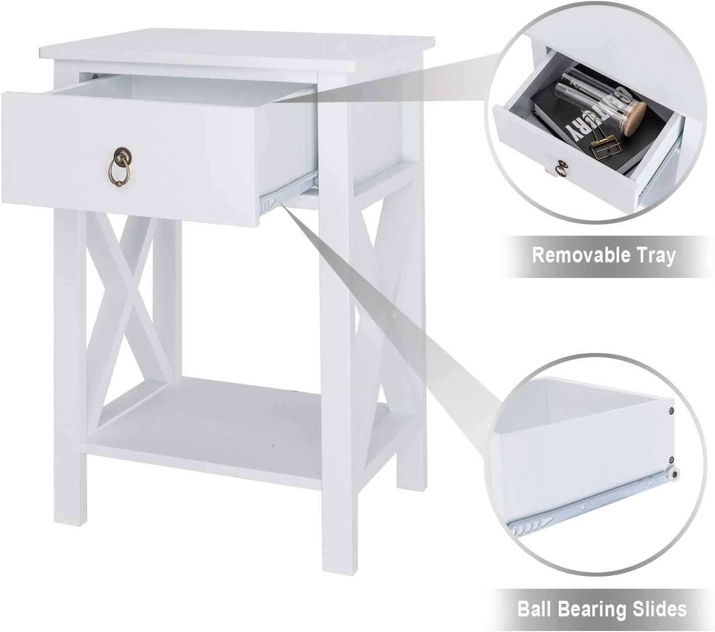 Nightstands Set of 2, Night Stand Set of 2 with Drawer, Small White Farmhouse Nightstand Bedroom, End Table/Bed Side/White Side Table for Small Spaces, Kids Room, Living Room