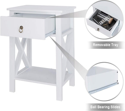 Nightstands Set of 2, Night Stand Set of 2 with Drawer, Small White Farmhouse Nightstand Bedroom, End Table/Bed Side/White Side Table for Small Spaces, Kids Room, Living Room