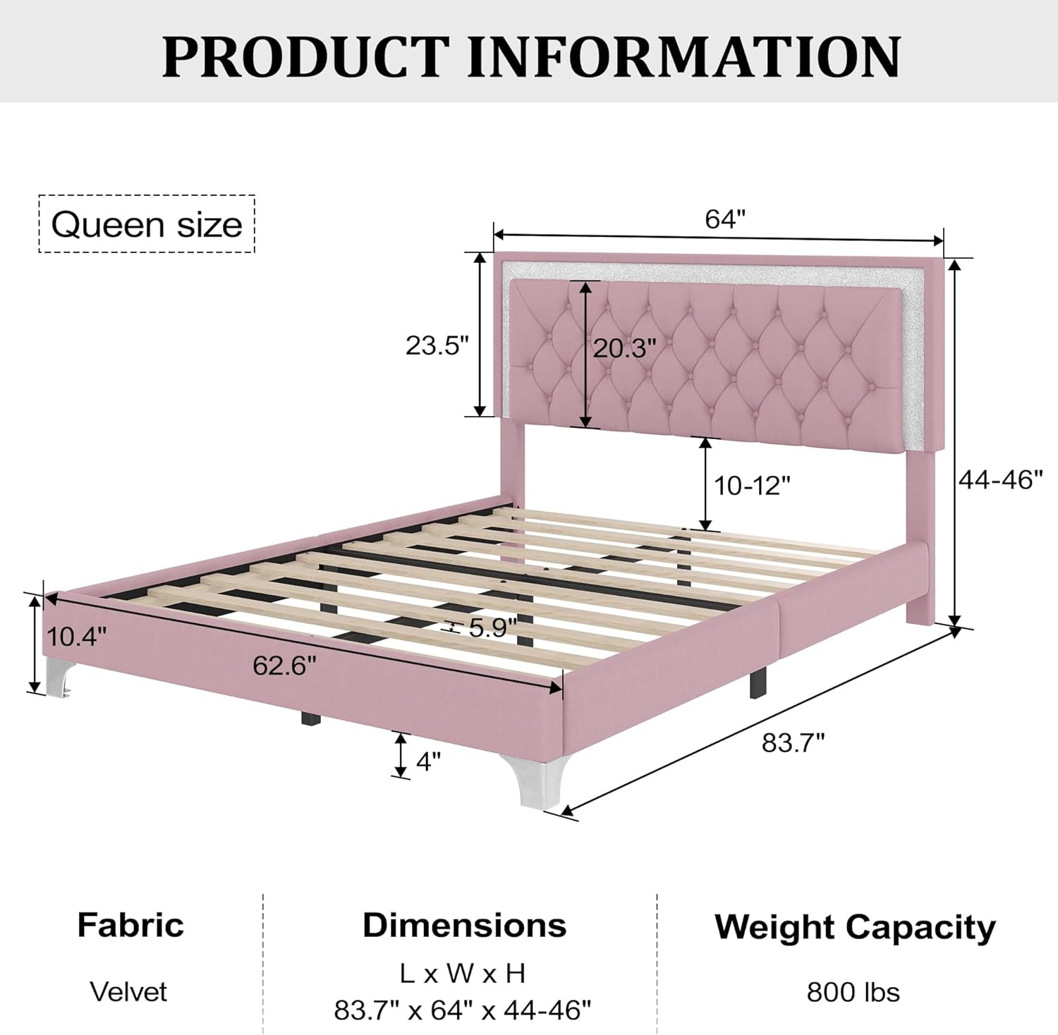 Bedroom Sets, 3-Pieces Bedroom Sets, Queen Size Upholstered Platform Bed with LED Lights and 2 Nightstands, Pink