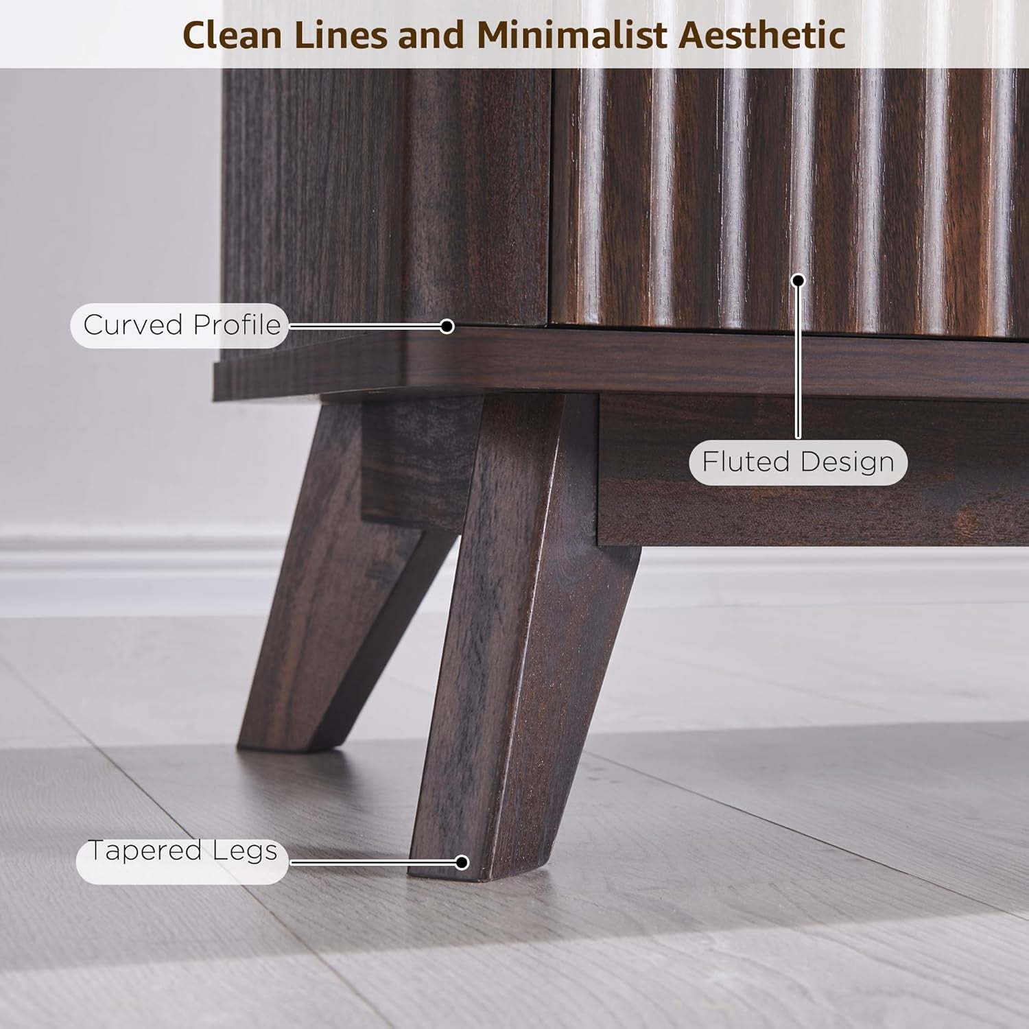 70" Mid Century Modern Fluted TV Stand, Entertainment Center, Sideboard, Media Console for Living Room with 2 Soft Close Door/Adjustable Shelves (Dark Walnut)