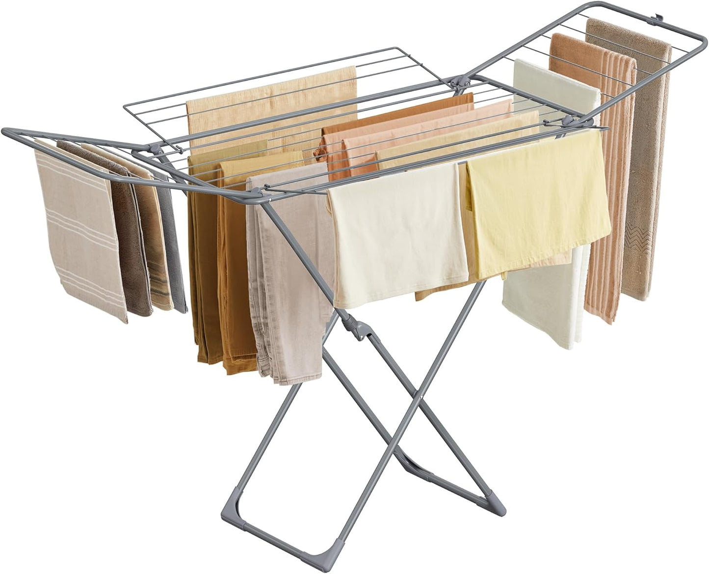Clothes Drying Rack, Metal Laundry Drying Rack, Foldable, Space-Saving, Free-Standing Airer, with 2 Gullwings, Indoor Outdoor Use, Bed Linen Clothing, White ULLR540W01