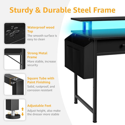 Black Gaming Desk with Shelves and Drawers - 39 Inch Small Gaming Desk with Storage Shelves for Boys Teens Bedroom, Black Computer Desks with Drawers, Monitor Stand, Power Outlet