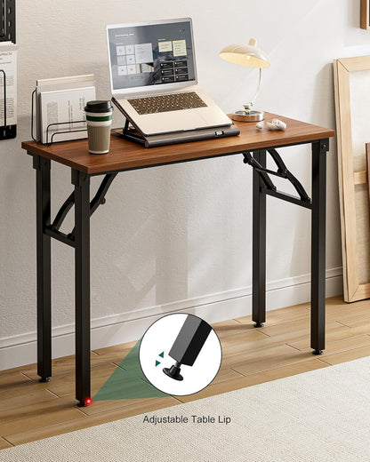 Small Folding Computer Desk – Portable 35.8 Inch Foldable Laptop Table, Collapsible and Compact for Easy Storage and Fast Setup, Lightweight for Small Spaces, Craft and Study Use, Dark Walnut
