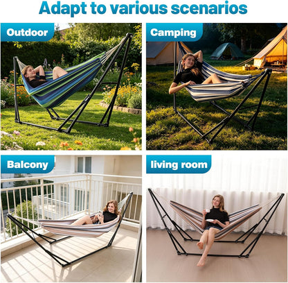 Portable Hammock with Stand for outside Foldable,Frabic Tension Adjustable Indoor,Carrying Bag Included, 616 Lbs Weight Capacity, Suitable Garden Yard Outdoor Inhouse Cyan