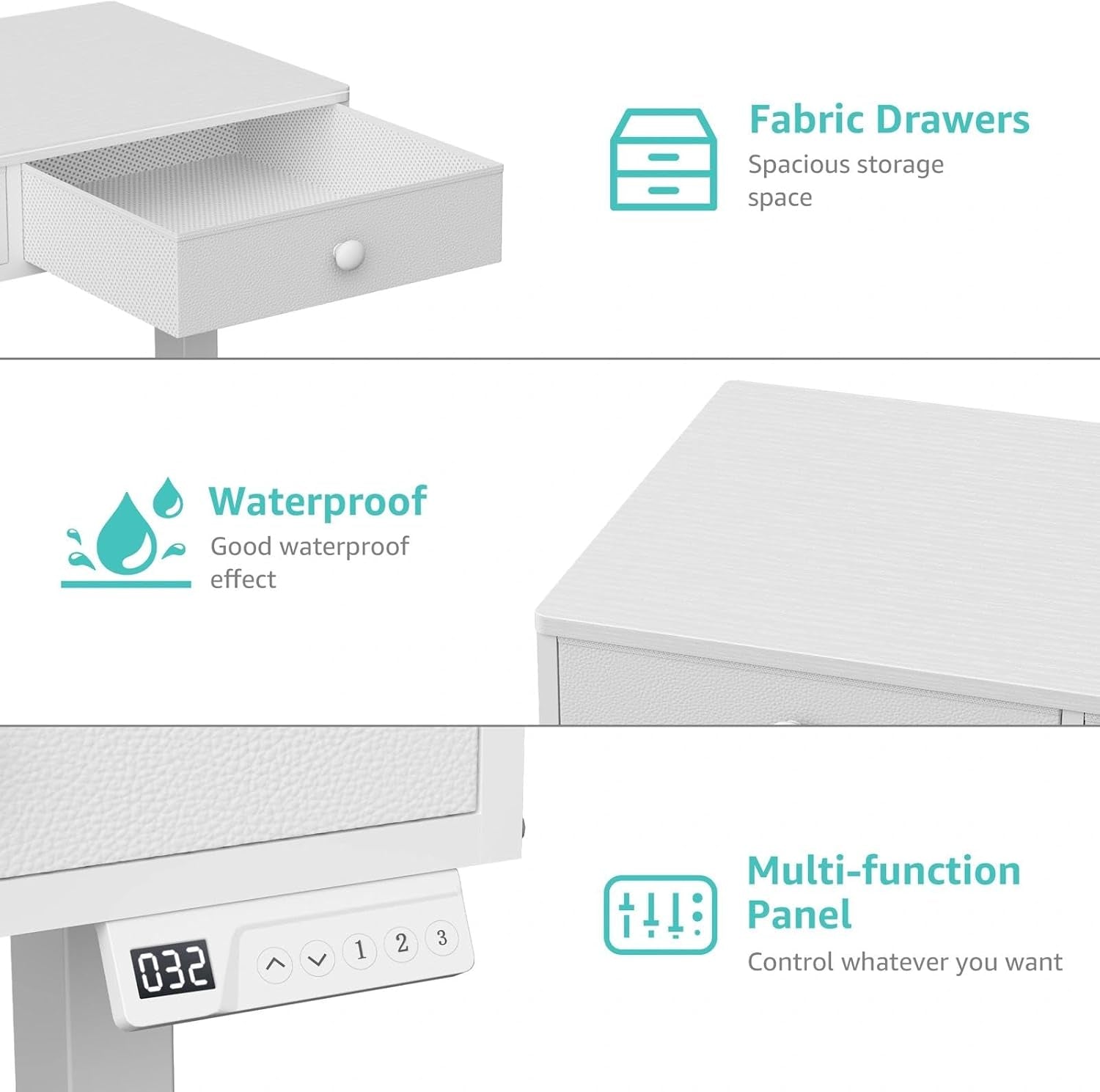 Electric Standing Desk with Drawers, 32 Inch White Small Height Adjustable Sit Stand Desk with Storage for Small Space Home Office Bedroom, Study Writing Stand up Computer Desks for Girls Work