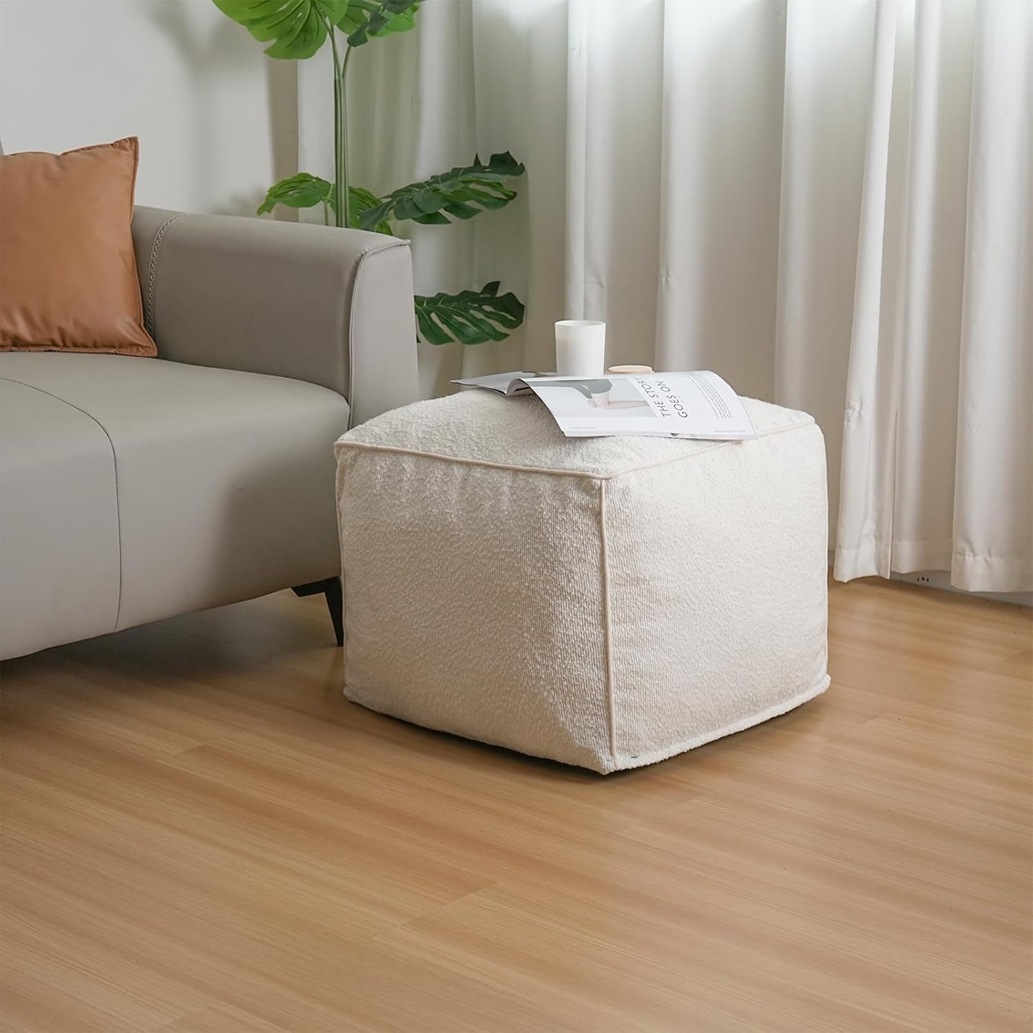 Pouf Ottoman Stuffed Modern Foam Filled Foot Rest Poufs for Living Room Chair Decorative 20 X 15 Inches Boho Relax Stool Floor Poufs Foot Rest for Living Room,Beige