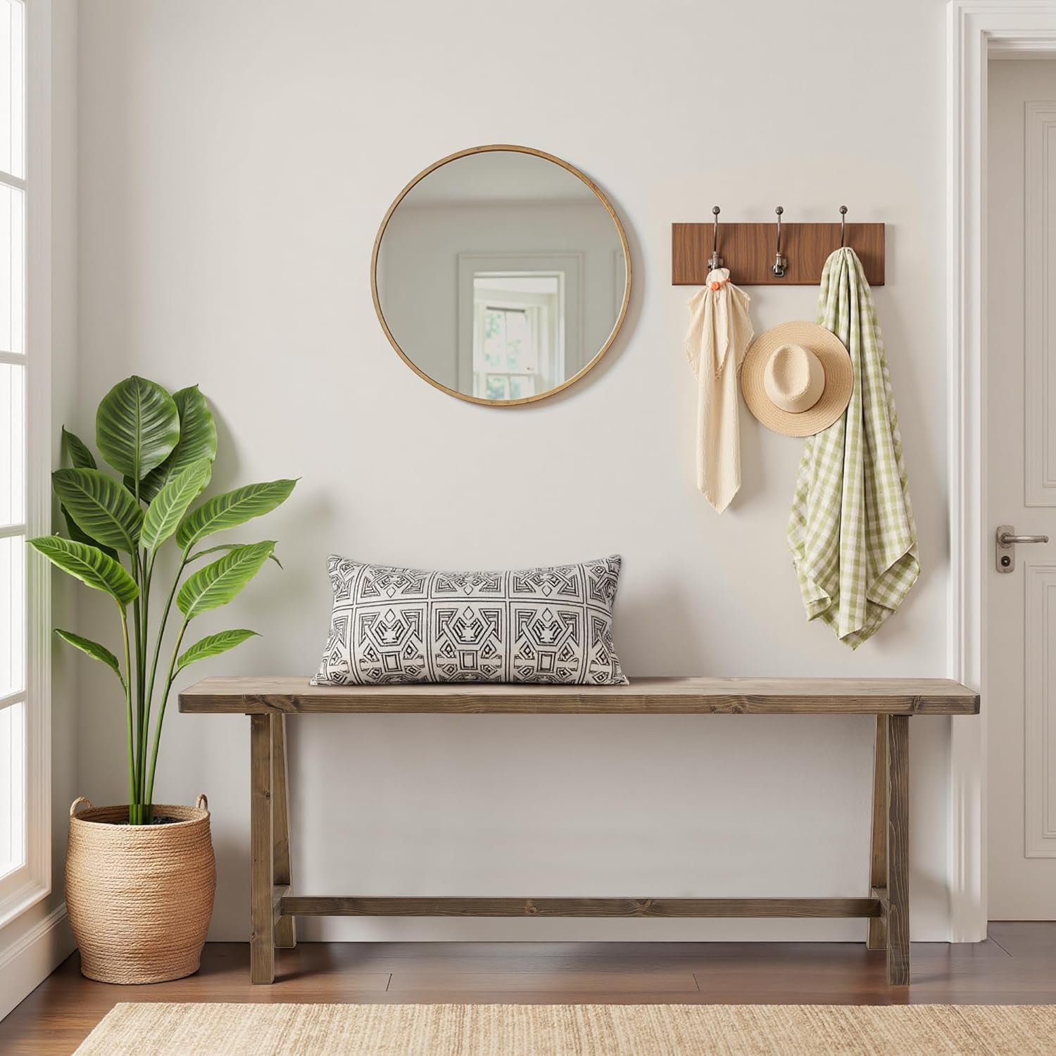 Solid Wood Bench, 47.2” Rustic Farmhouse Entryway Bench for Living Room Dining Room Hallway Closet Room, Indoors & Outdoors Bench