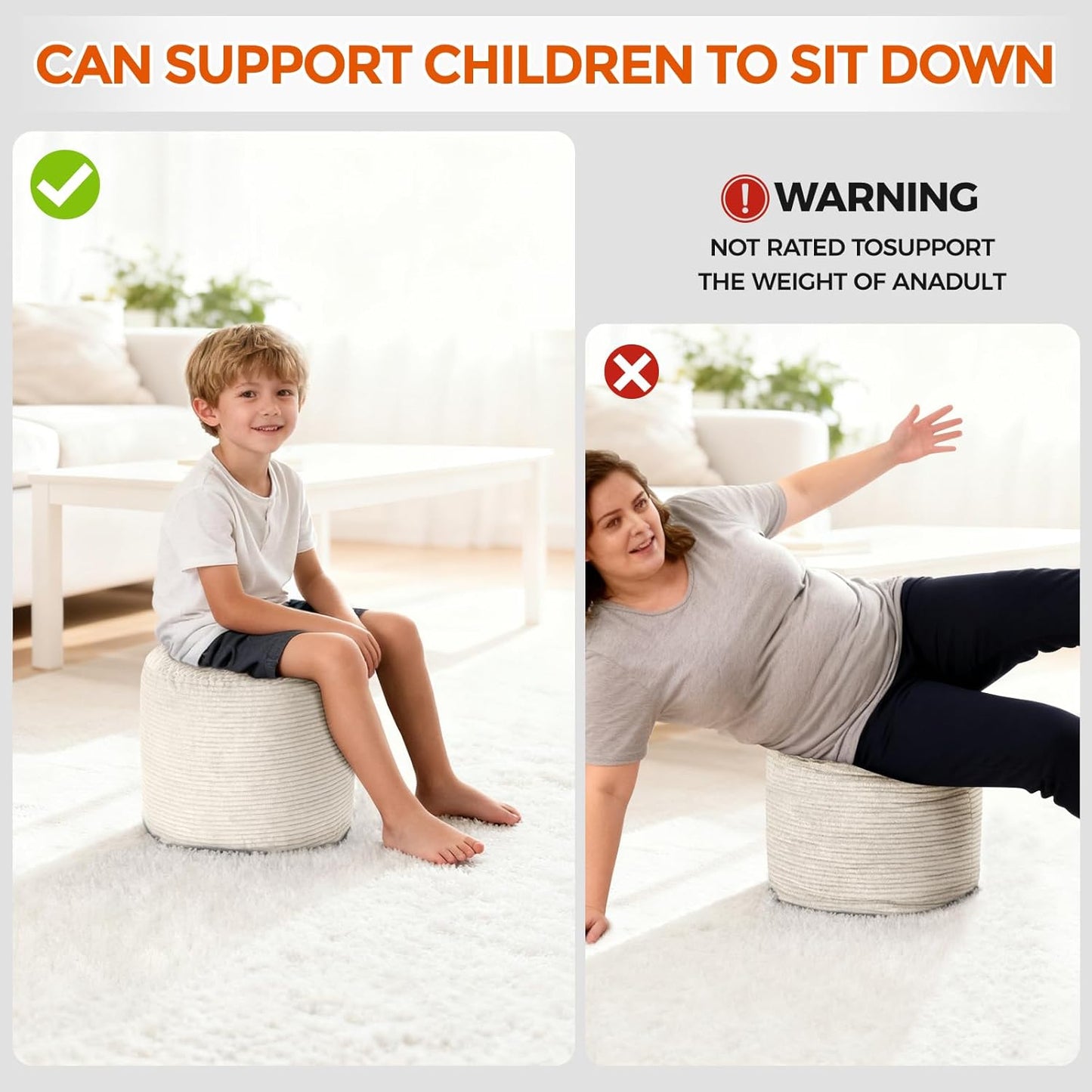 Pouf Ottoman Foot Rest, Comfortable & Soft, round Footstool for Living Room, Bedroom, Office, Room Decoration, Corduroy Foot Stool Pouf with Odorless & Anti-Clump Filling, Small Beige