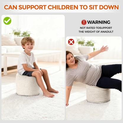 Pouf Ottoman Foot Rest, Comfortable & Soft, round Footstool for Living Room, Bedroom, Office, Room Decoration, Corduroy Foot Stool Pouf with Odorless & Anti-Clump Filling, Small Beige