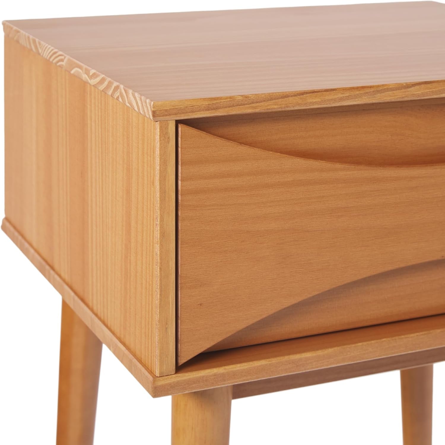 Atticus Solid Wood Retro 1-Drawer Nightstand, 25 Inch, Caramel