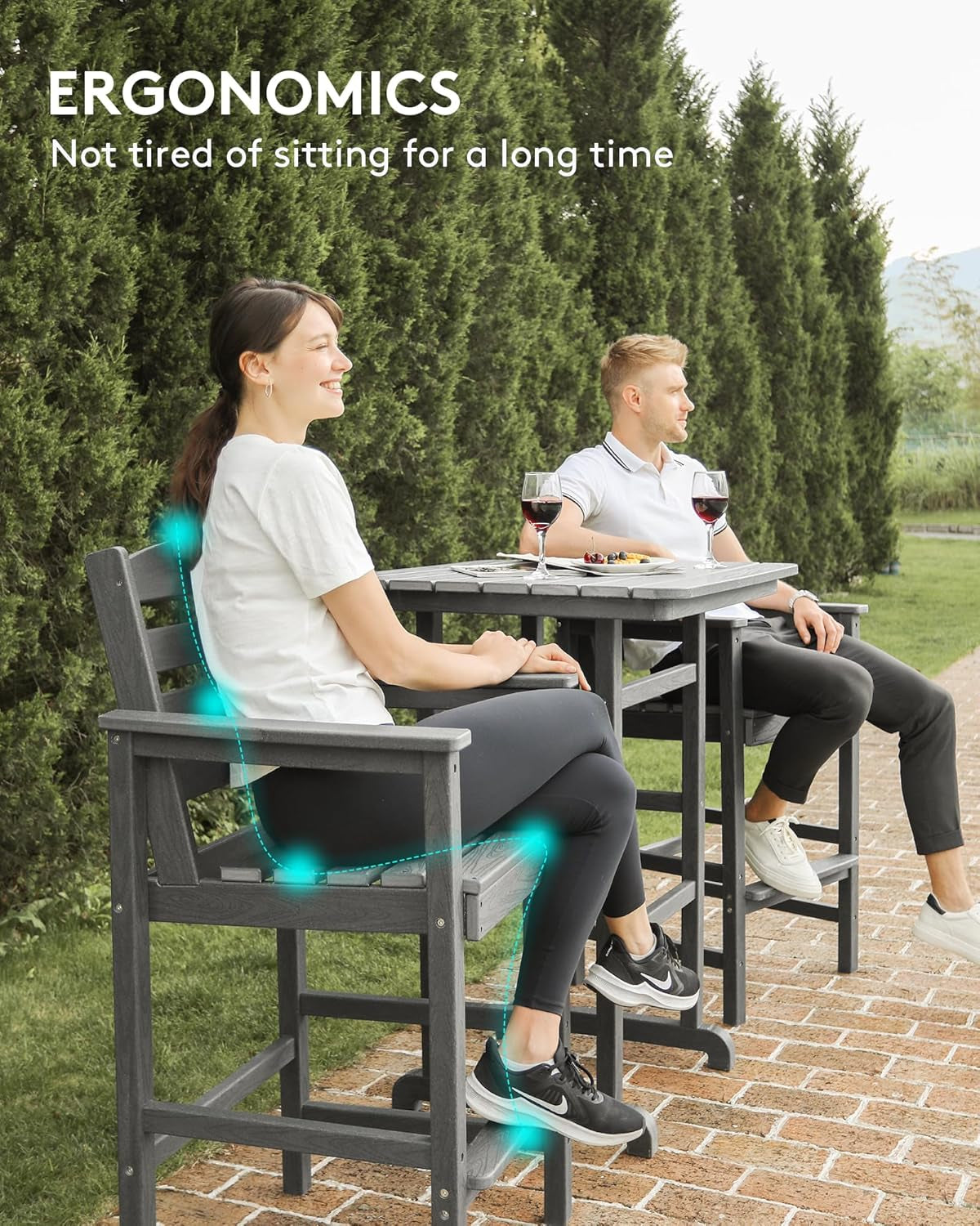 Balcony Adirondack Chairs and Table 3 Pieces Set, Adirondack Bar Height Chairs Set of 2 and Bar Table, Outdoor Bar Stools Set, Gray