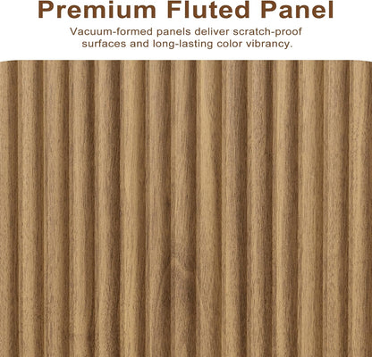 Fluted Sideboard Buffet Cabinet, 63" Wooden Credenza Storage Cabinet with 4 Doors and Adjustable Shelves, Fluted Sideboard Cabinet for Kitchen, Living Room, Natural Oak