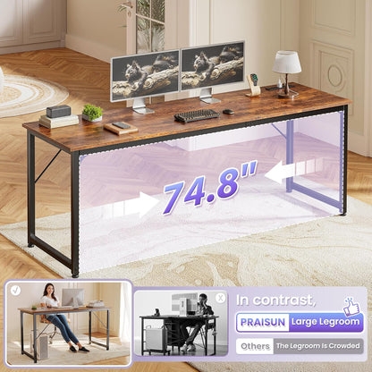 80 X 24 Inch Office Computer Desk with Power Outlets and USB-C Port, Larger and Longer Gaming Desk, for Home Office, Study, Writing Work from Home Table, Metal Frame, Rustic Brown