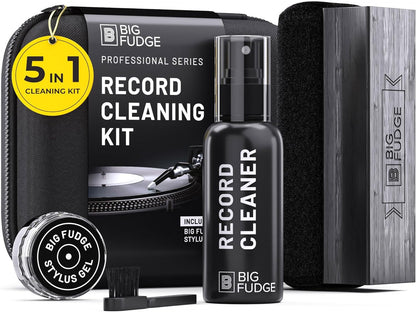 Professional Series Vinyl Record Cleaner Kit - Vinyl Record Cleaning Kit Includes Vinyl Record Brush Cleaning Fluid, Stylus Gel, Brush for Velvet, Padded Storage Case