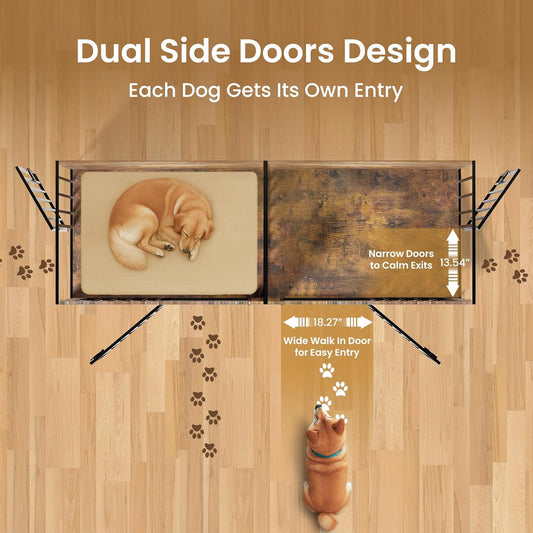 Dog Crate Furniture 78" Heavy Duty for 2 Large Dog, Sturdy Indoor Dog Kennel Table with 3 Doors, Elevated Robot Vacuum Friendly Base, Decorative Cage TV Stand & End Table, Rustic Brown