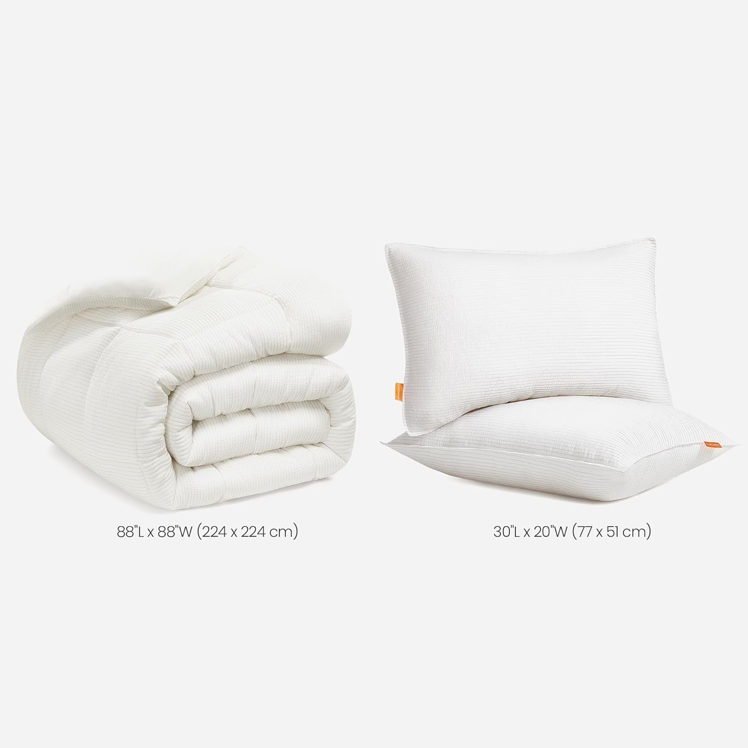 88 X 88 Inches down Alternative Comforter Bundle with Set of 2 Queen Size Bed Pillows, Duvet Insert, 300 GSM Fill, Skin Friendly Cover, White UTDC032W01 and UTBP032W01