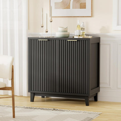 Fluted Cabinet with Storage, 2 Doors Sideboard Buffet, Mid Century Modern Accent Cabinet with Adjustable Shelves, Multifunctional Console Table with Storage for Living Room, Kitchen, Entryway