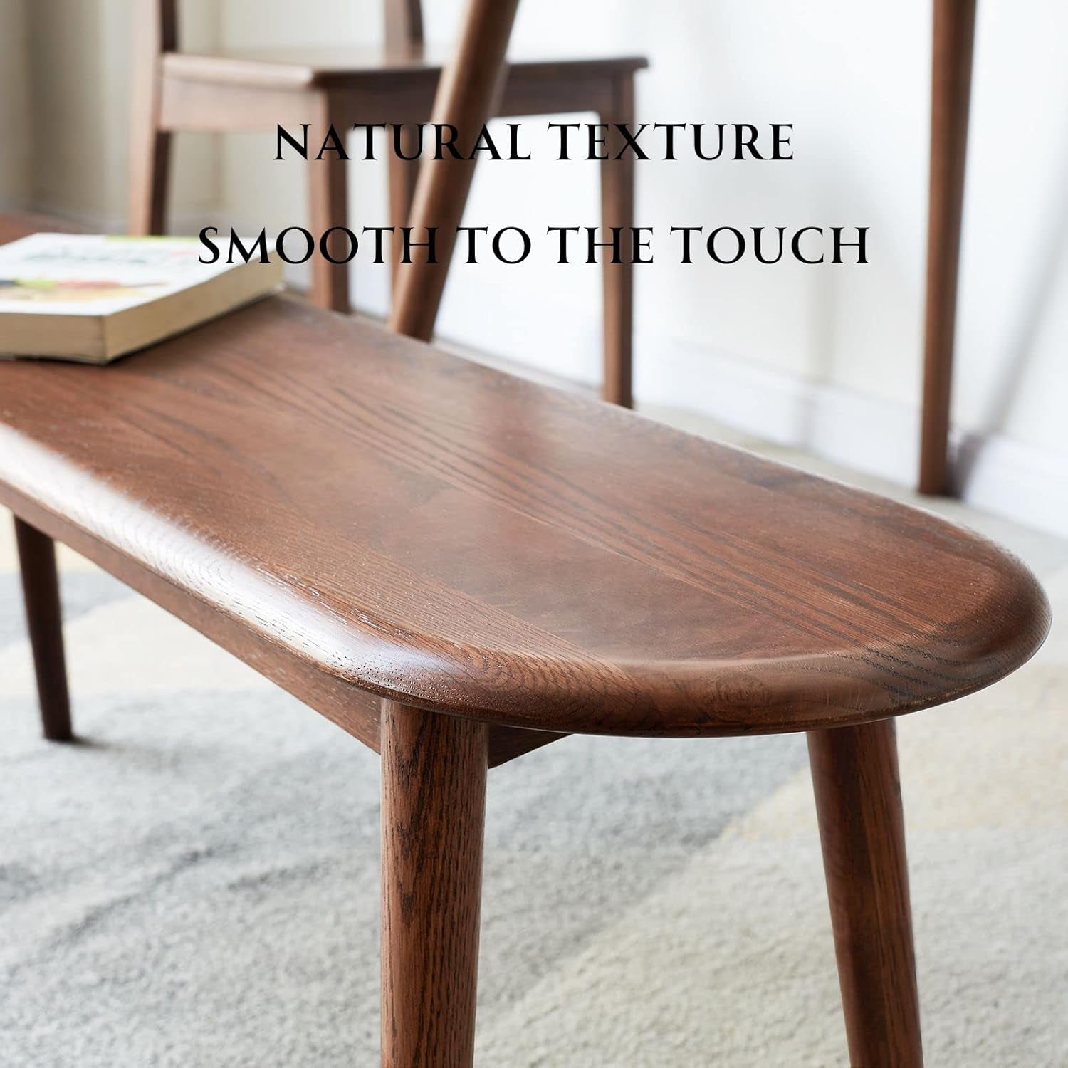 100% Solid Oak Indoor Dining Bench, Wood Bench for End of Bed with Safety Rounded Corners, Entryway Benches for Farmhouse, Kitchen, Living Room(Walnut,12" L X 39.5" W X 16.2" H)