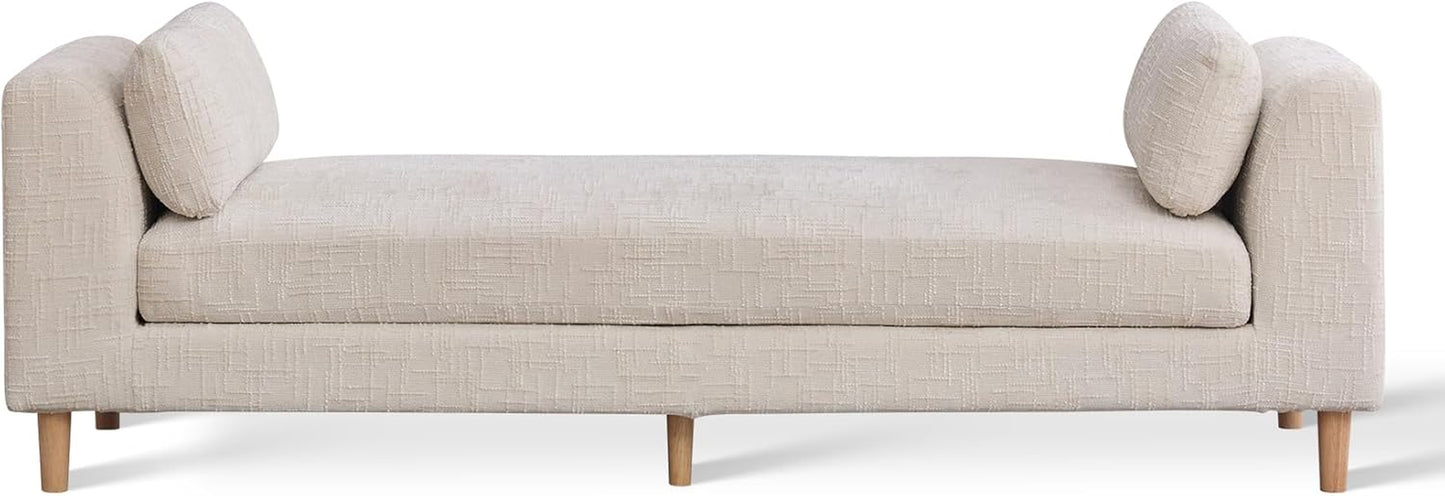 83.1" Oversized Chaise Lounge, Chenille Upholstered End of Bed Bench with Arms, Sleeper Sofa Daybed with 2 Pillows for Bedroom, Living Room, Window Seat, Beige.