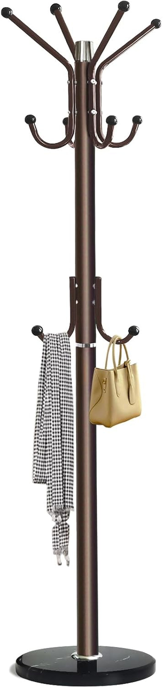 Modern Coat Rack Freestanding with Natural Marble Base & Sturdy Metal Frame, 11 Hooks Hall Tree for Jackets, Hats, Bags, Entryway Organizer for Bedroom, Living Room, Closet (Bronze)