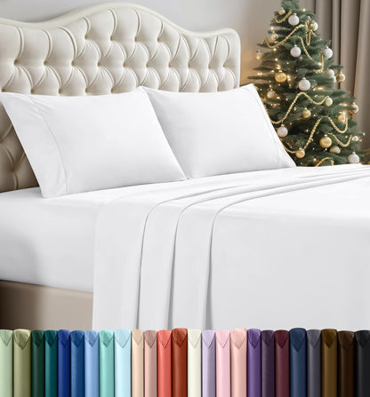 Queen Sheet Set 4 Piece Bed Sheets for Queen Size Bed, Hotel Luxury, Extra Soft, Cooling Bed Sheets - Wrinkle, and Fade Resistant (White)