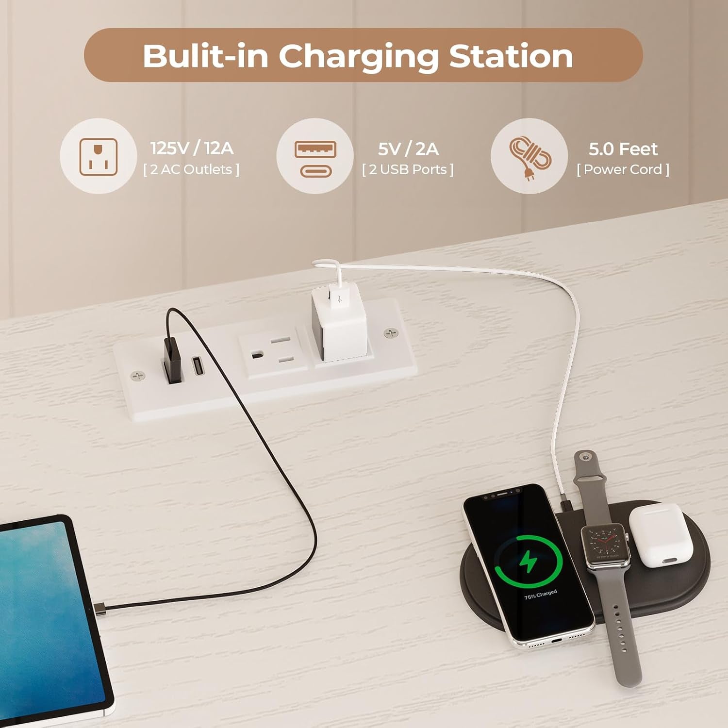 TV Stand Dresser for 65 Inch TV, 63" W Dresser with LED Lights & Charging Station, White Long Dresser with 12 Fabric Drawers, Entertainment Center with Shelves,For Living Room
