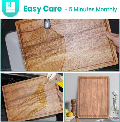 Acacia Wood Cutting Boards Set with Juice Groove & Handles for Kitchen 3-Piece Charcuterie Chopping Board for Meat Cheese Fruits Vegetables